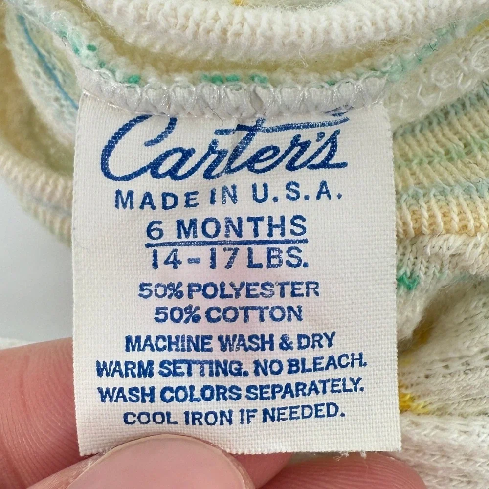 Vintage Carters Baby Thermal Knit Striped Long Sleeve Top 6‎ Months Made in USA
